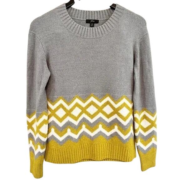 J. Crew Geometric Fair Isle Wool Blend Crewneck Sweater Size XS - Picture 1 of 6